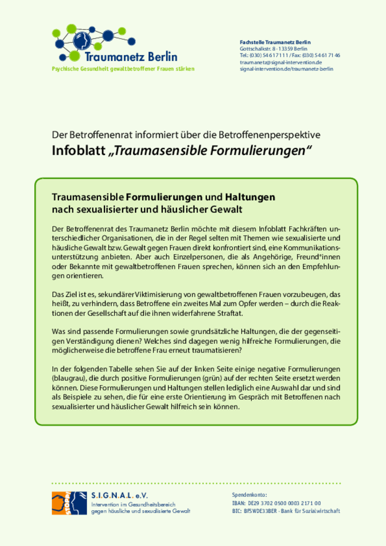 Infoblatt Traumasensible Formulierungen