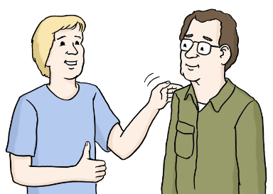 Eine Person berührt eine andere an der Schulter Eine Person berührt eine andere an der Schulter