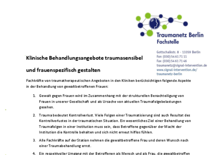 Klinische Behandlungsangebote traumasensibel und frauenspezifisch gestalten