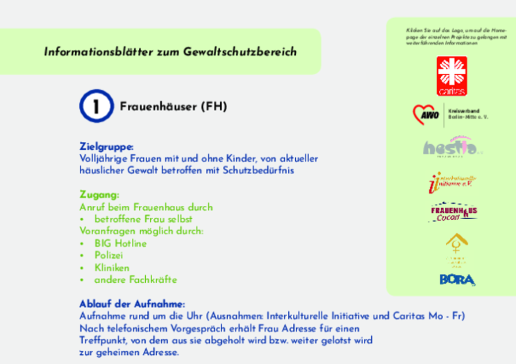 Informationsblätter zum Gewaltschutzbereich